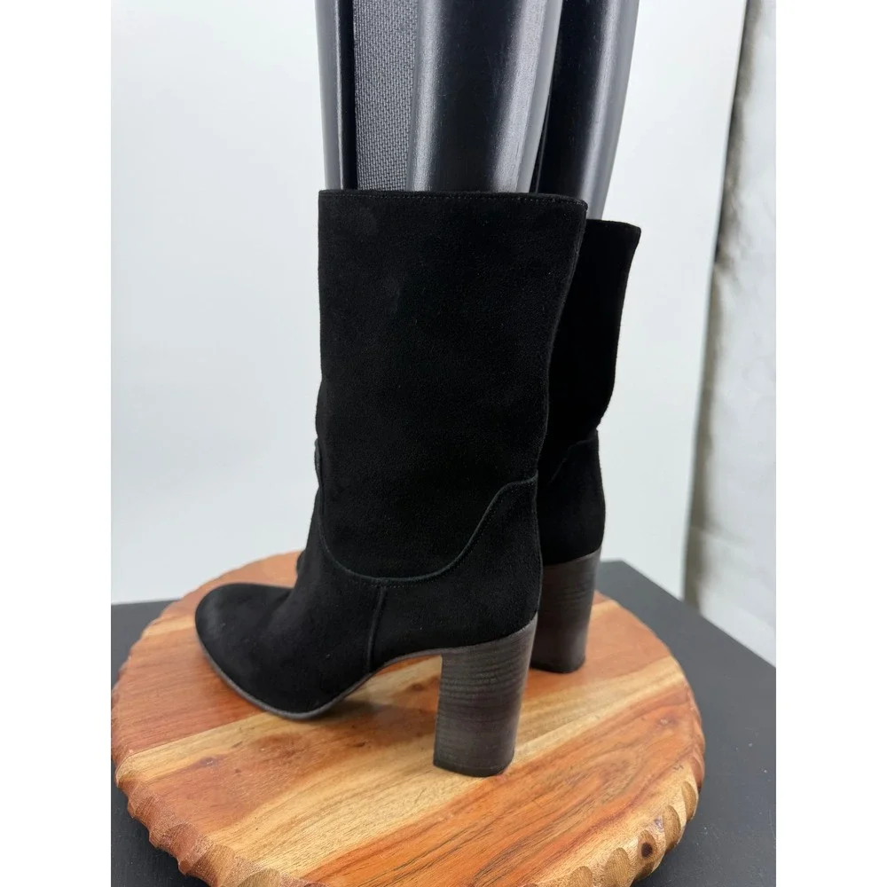 Free People Dakota Suede‎ Block Heel Boots sz 36 Black Italian Leather Mid Calf